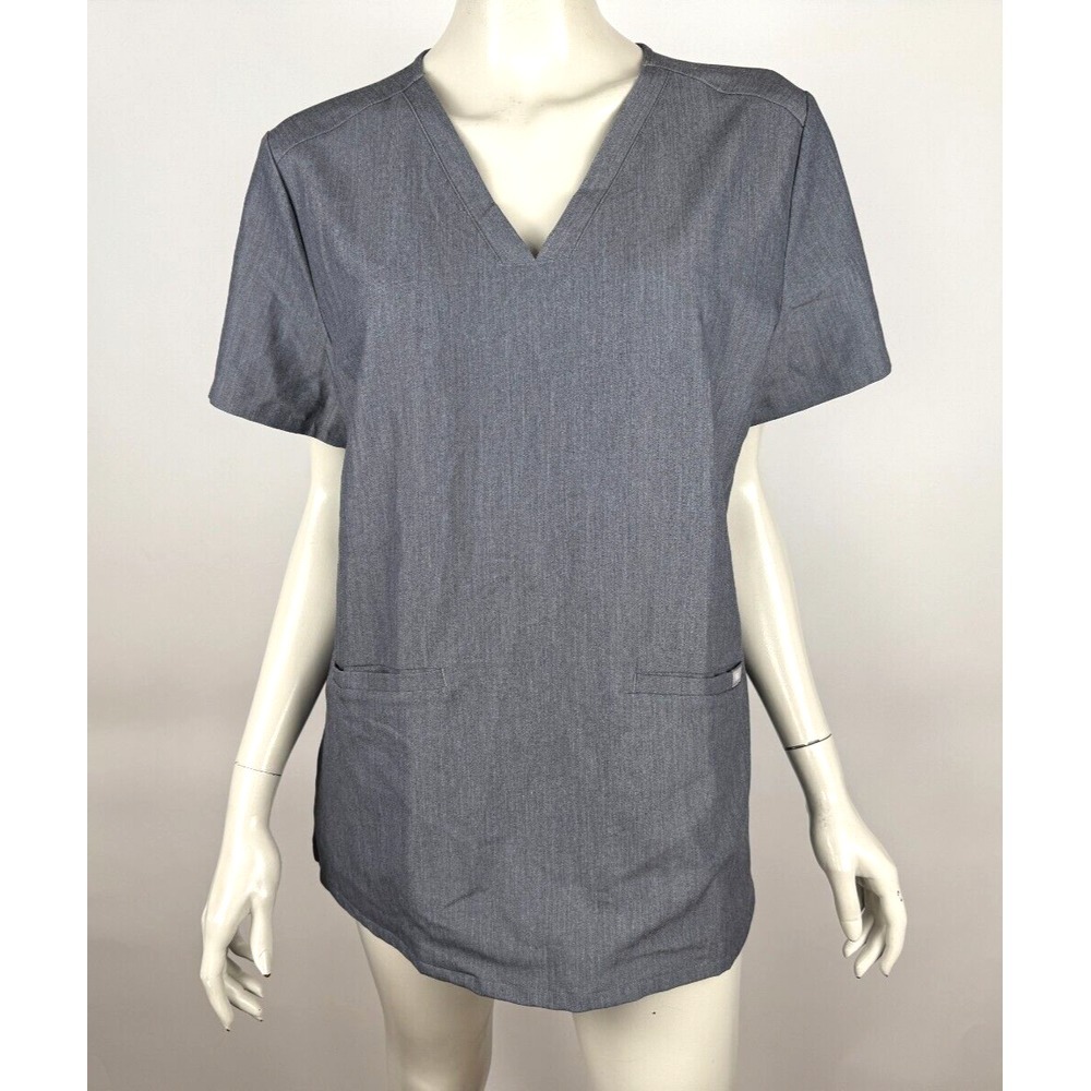 Figs Casma Three-Pocket Scrab Top Women L EUC V-neck Short Sleeve Stretch FW1100